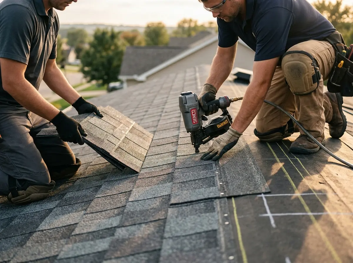 Professional roofer working on a residential roof in Putnam Valley